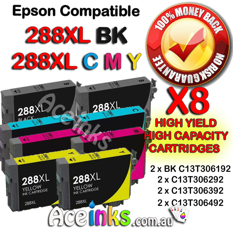 8 Pack Combo Compatible EPSON #288XL BK C/M/Y